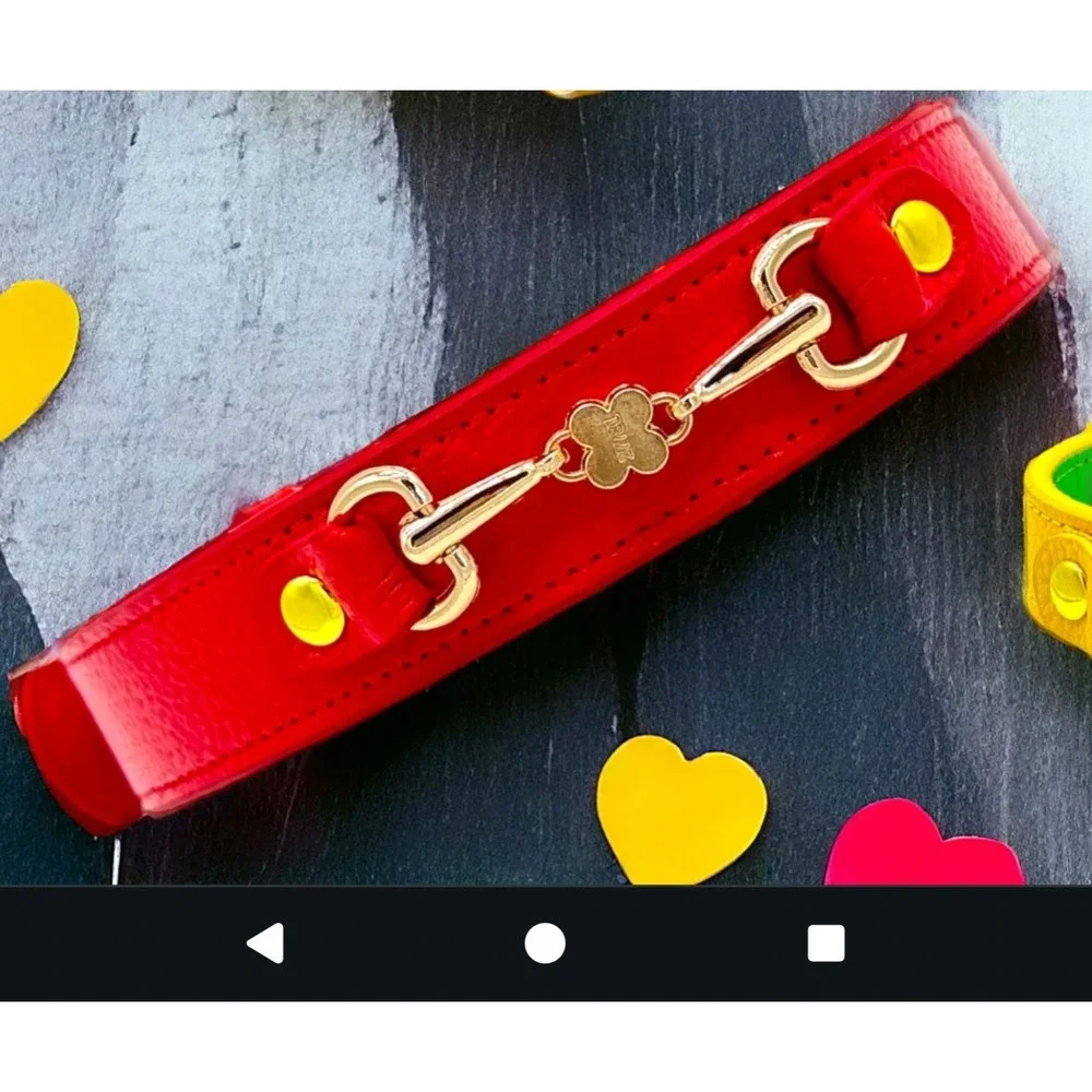 Clover Handmade Leather Dog Collar Small Red New